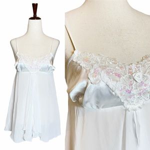 Fredericks of Hollywood White Iridescent Lace Sequin Slip Dress Size Medium